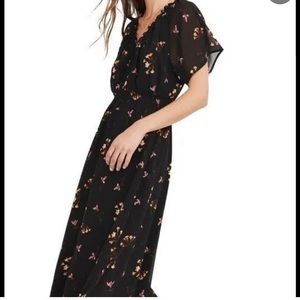 madewell georgette v neck dolman sleeve midi dress black fresia